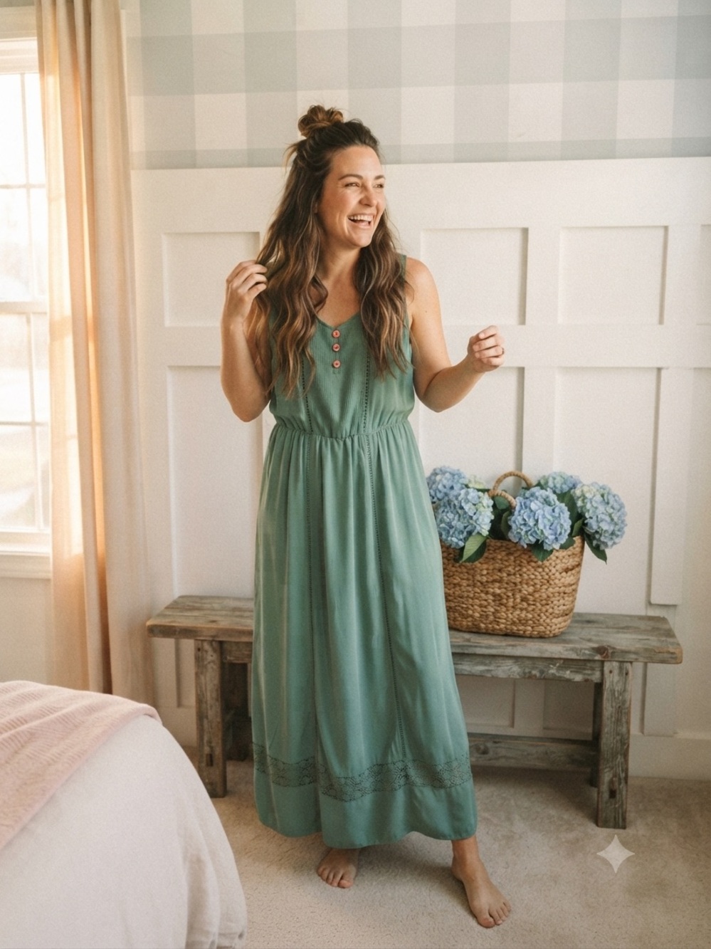 Matilda Jane Dusty Sage Green Button-Front Maxi Dress